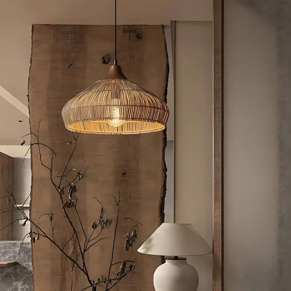 Elegant Natural Rattan Braid Boho Pendant Light