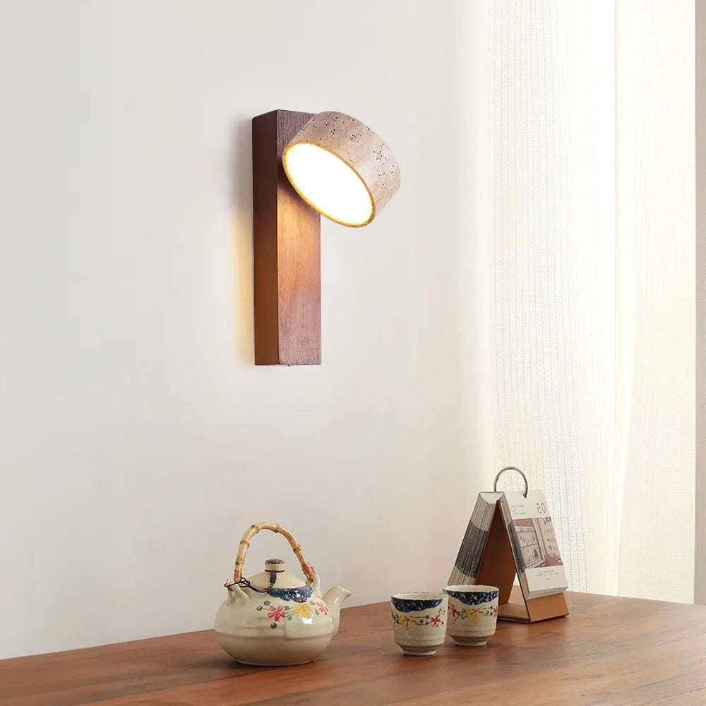Travertine Wood Bedside Wall Light