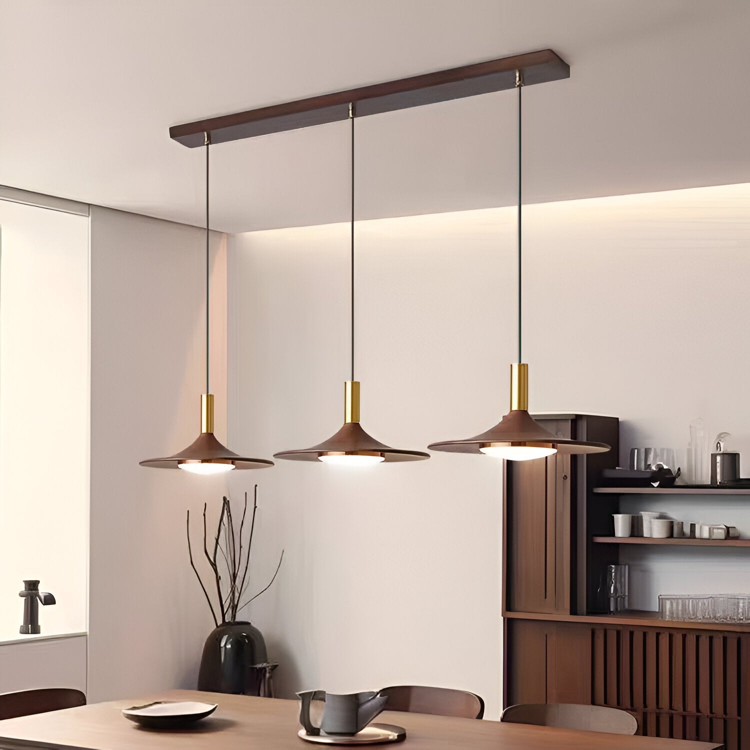 Nordic Style Walnut-Finish Iron Pendant Light