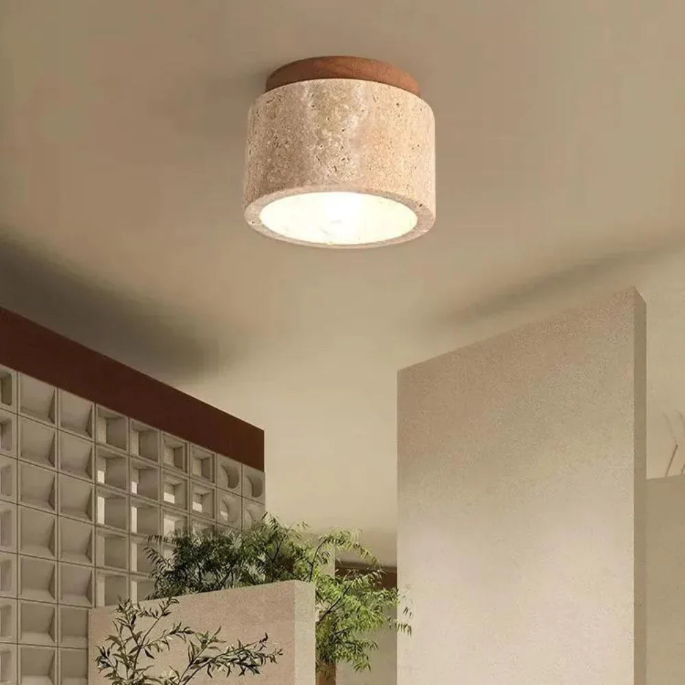 The Stone Travertine Japandi LED Ceiling Lamp