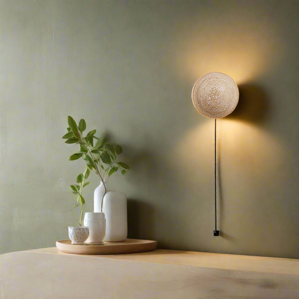 Amber Loft Travertine Round Sconce Wall Light