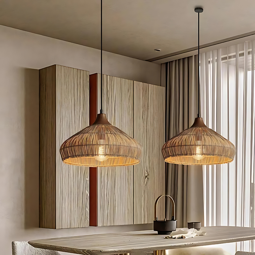 Elegant Natural Rattan Braid Boho Pendant Light