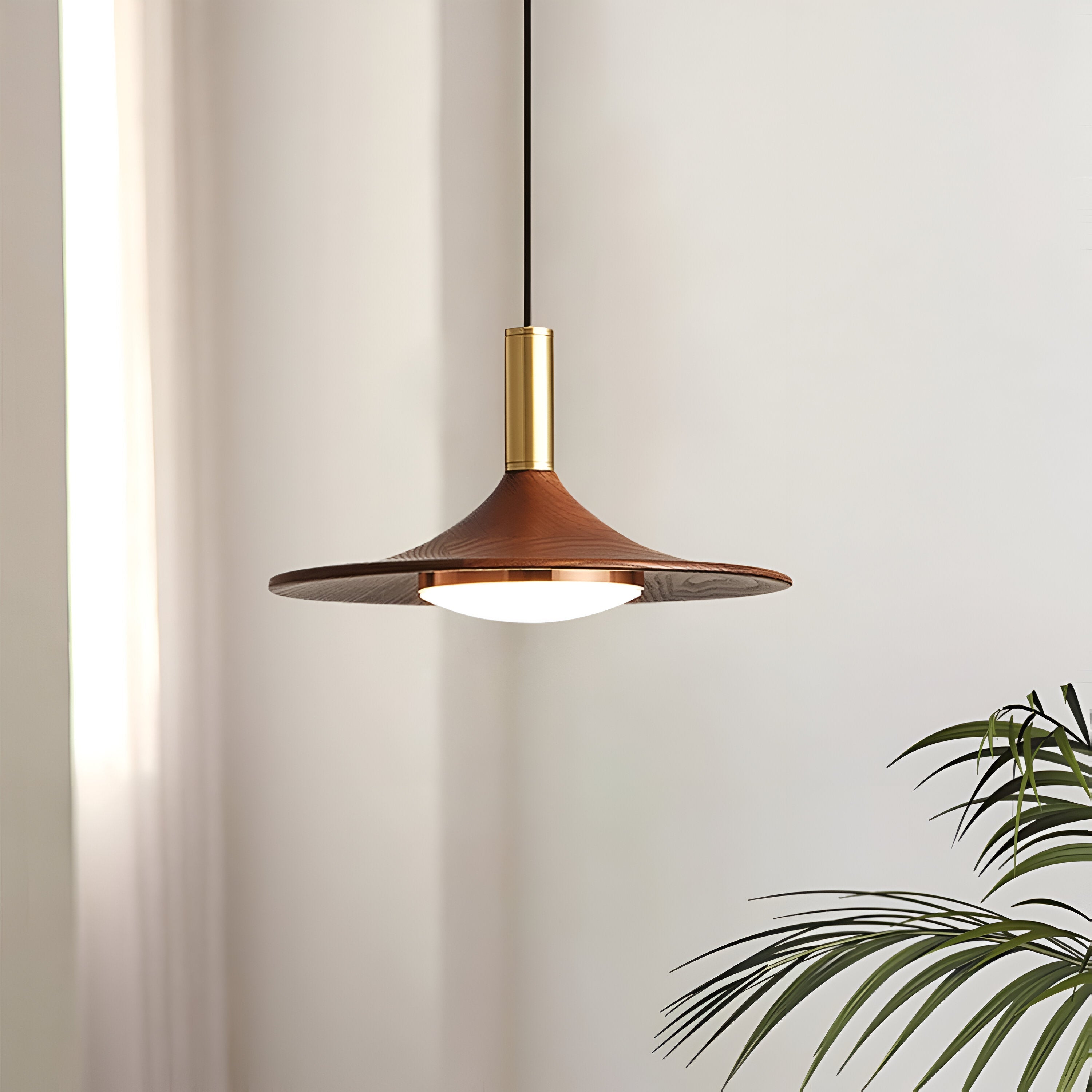 Nordic Style Walnut-Finish Iron Pendant Light