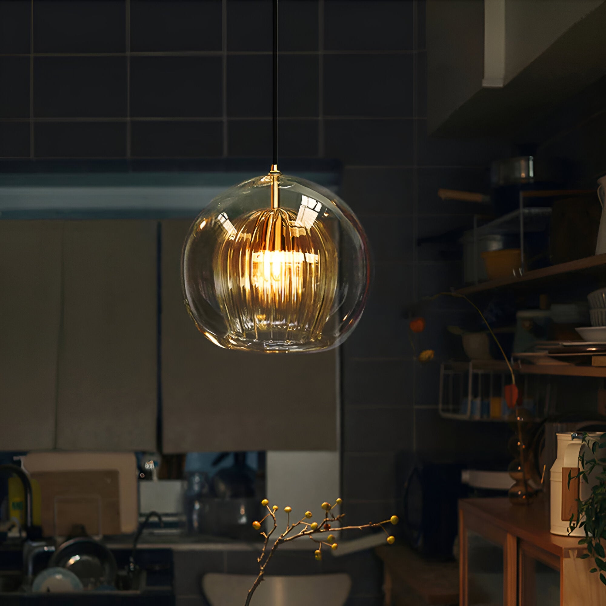 Retro Glass Globe Shape Pendant Light