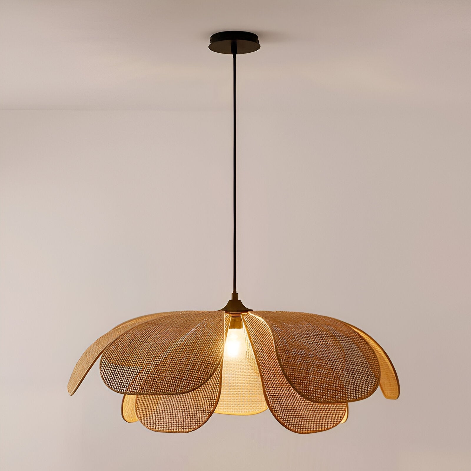 Bamboo Rattan Petal Rustic Wicker Pendant Light
