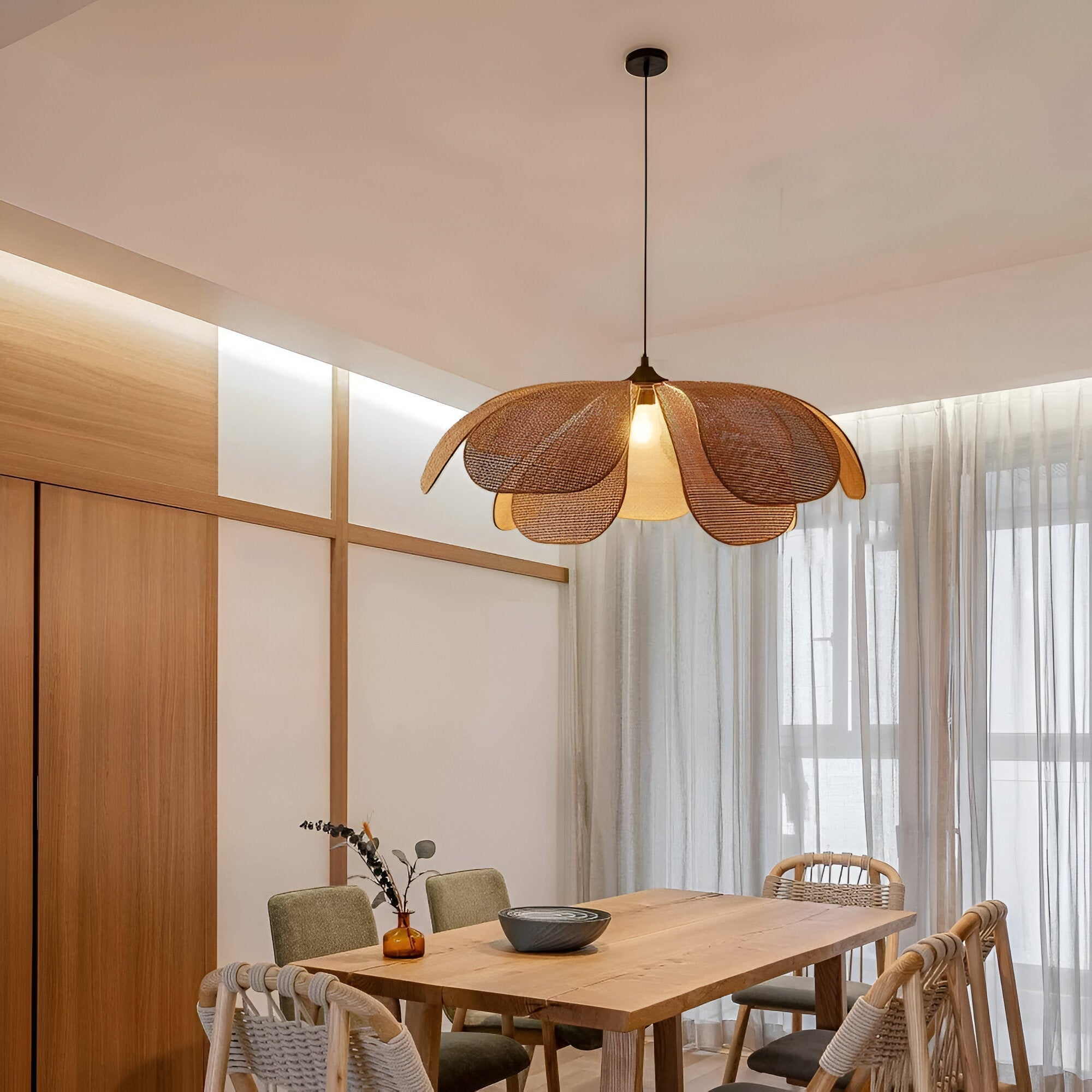 Bamboo Rattan Petal Rustic Wicker Pendant Light
