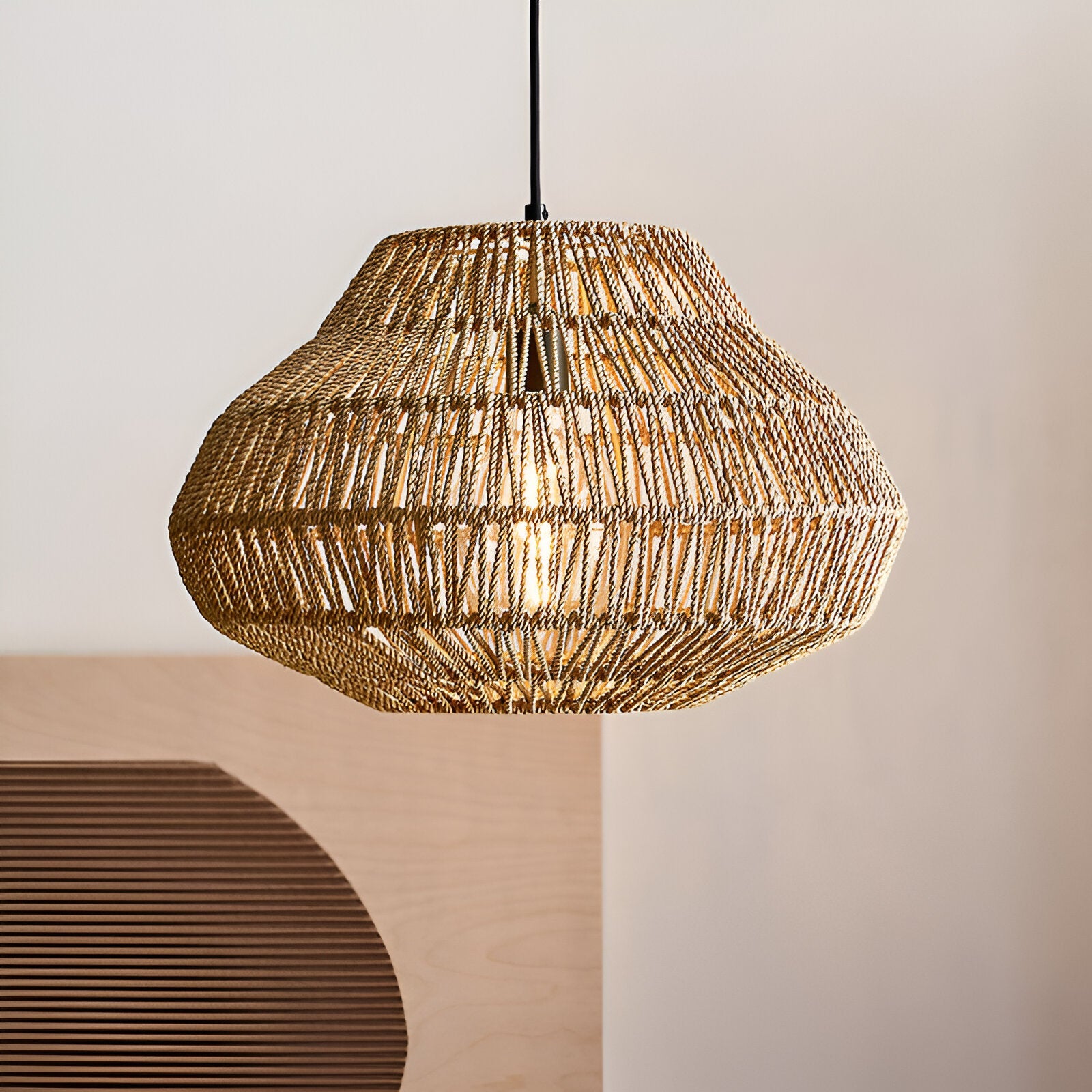 Boho Style Woven Handmade Rattan Pendant Light