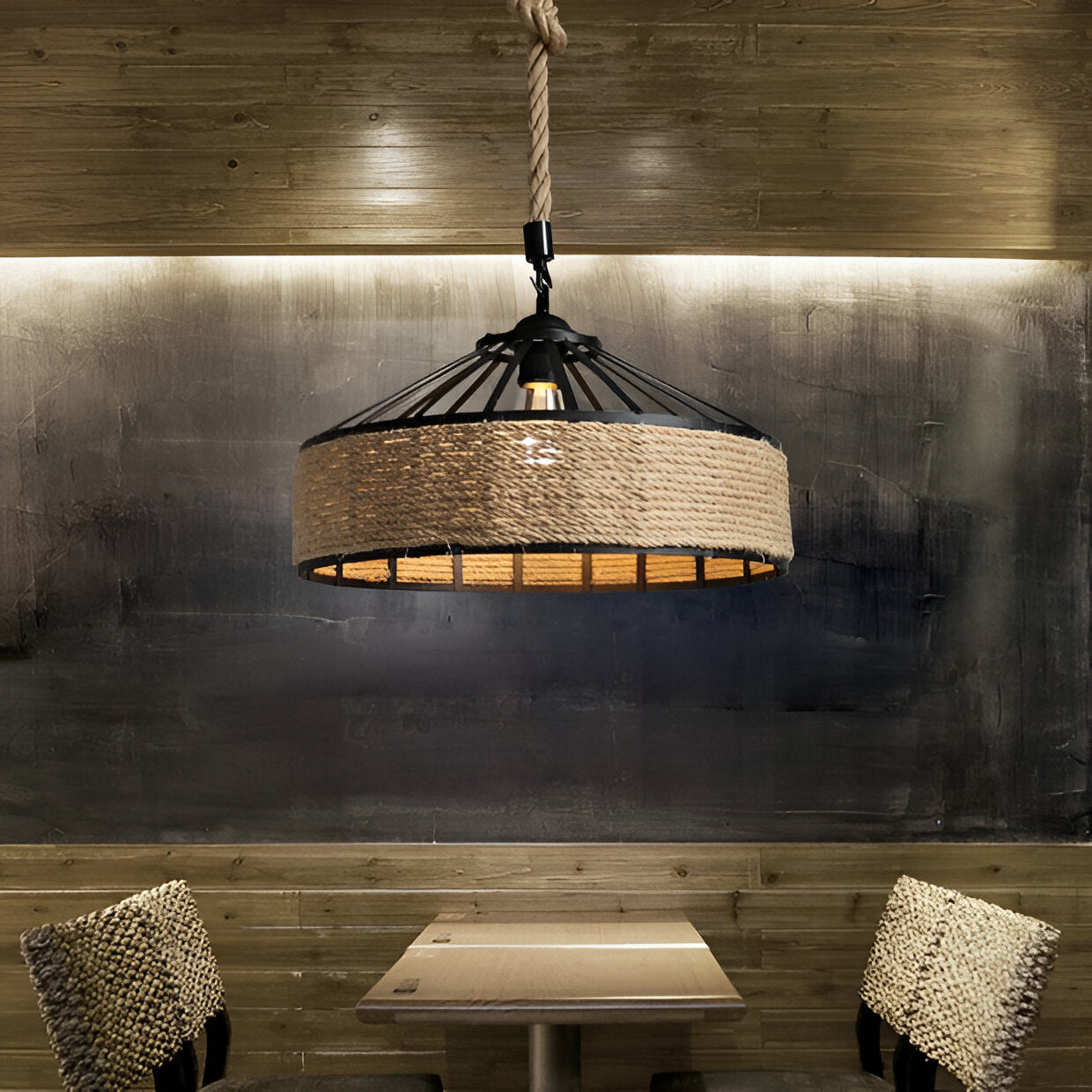 Classic Hemp Rope Rustic Iron Pendant Light
