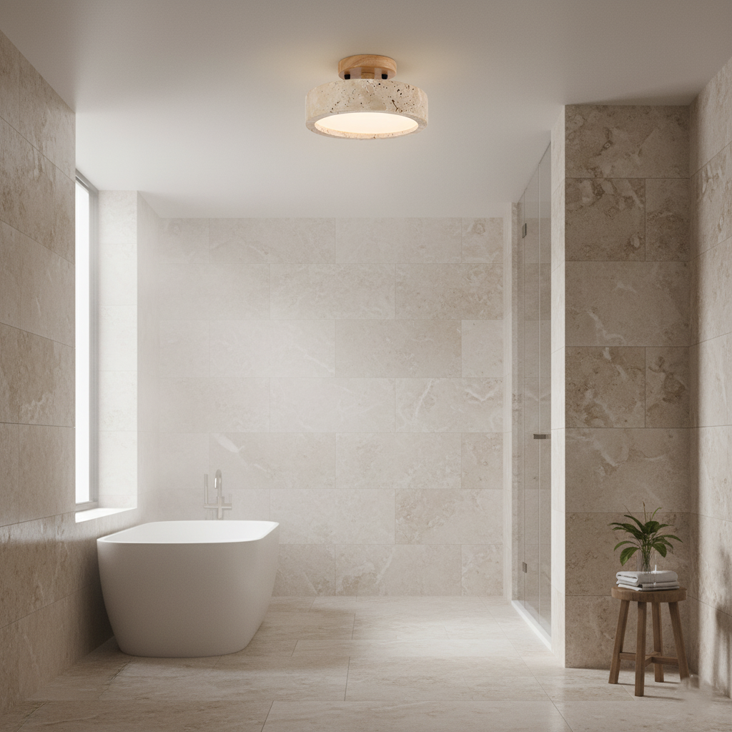 Round Yellow Travertine Ceiling Light Fixture
