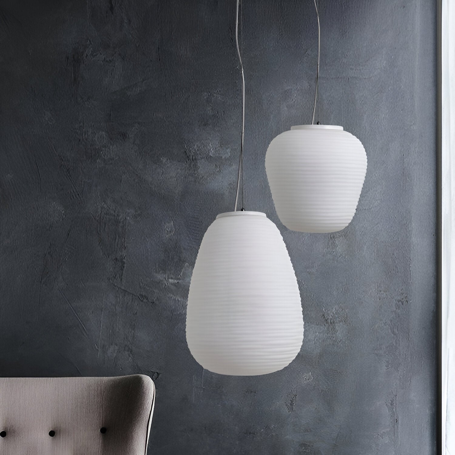 Nordic Modern Ribbed Opal White Globe Glass Pendant Light