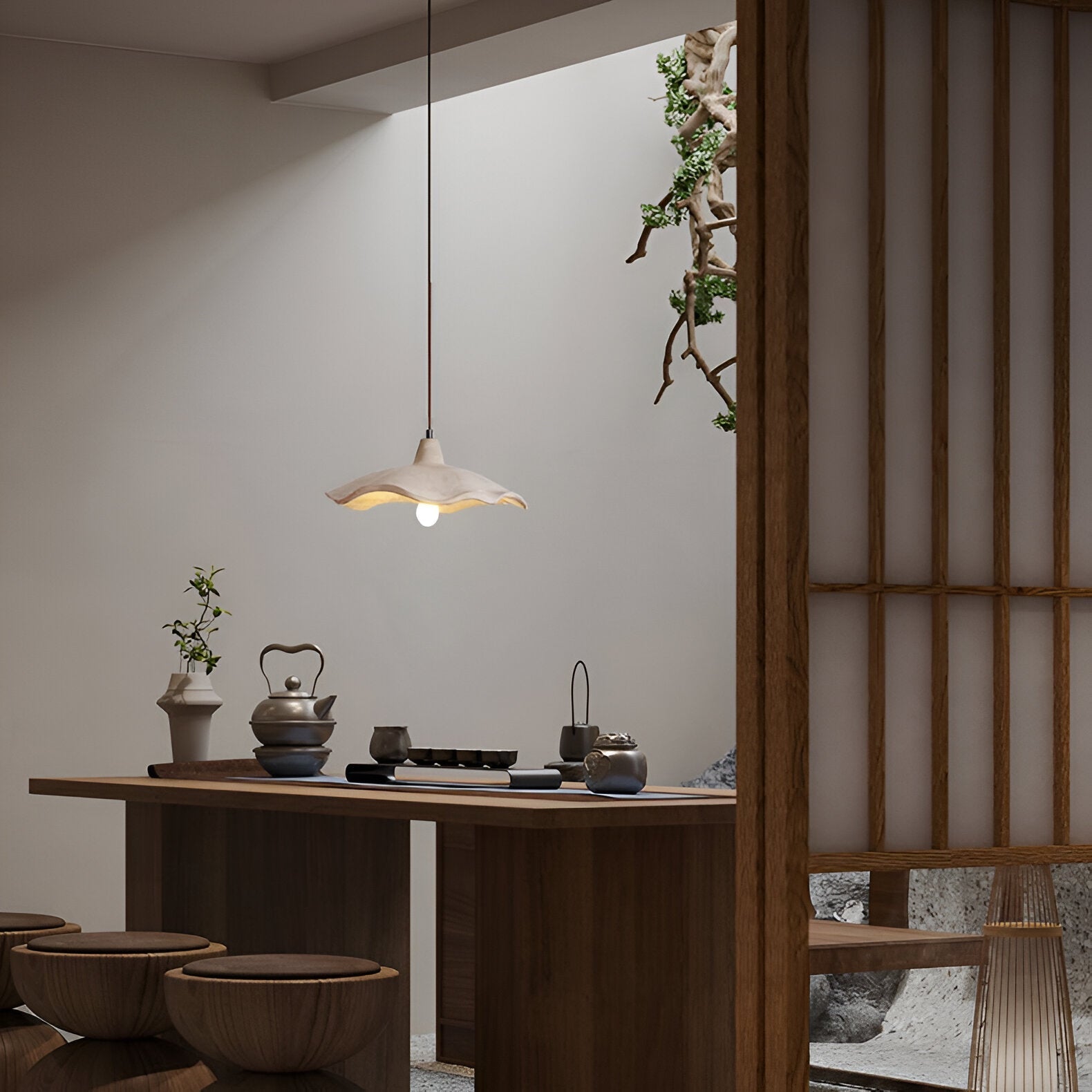 Nordic Wabi-Sabi Flower-Shaped Cement Pendant Light