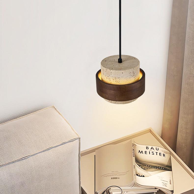 Yellow Travertine Japandi Minimalist Stone Pendant Light