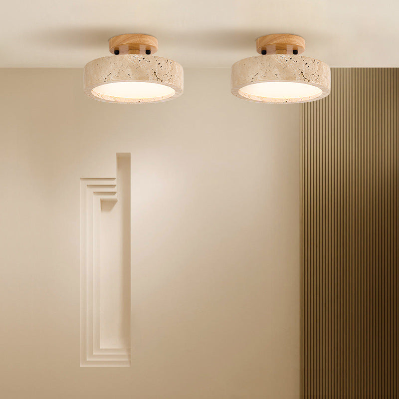 Round Yellow Travertine Ceiling Light Fixture
