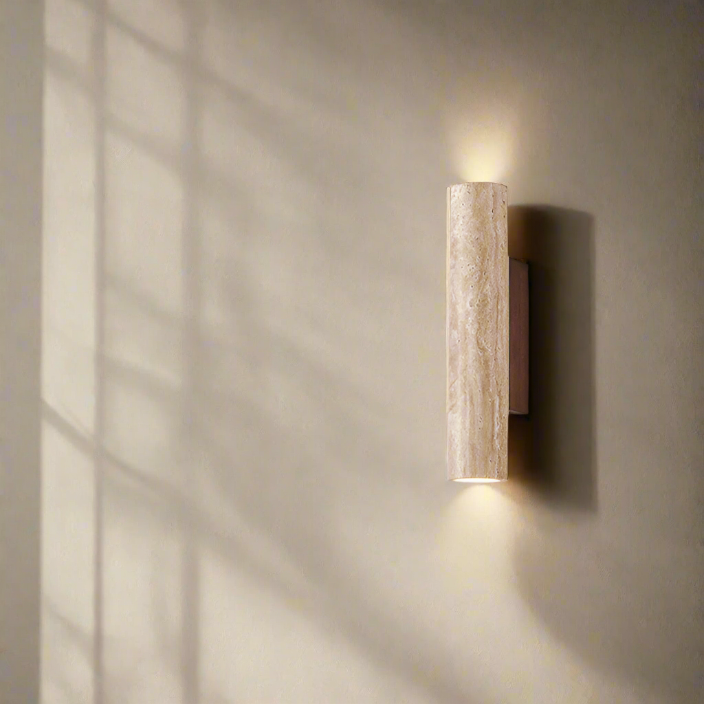 Japandi Tube Travertine Stone Minimalist Wall Light