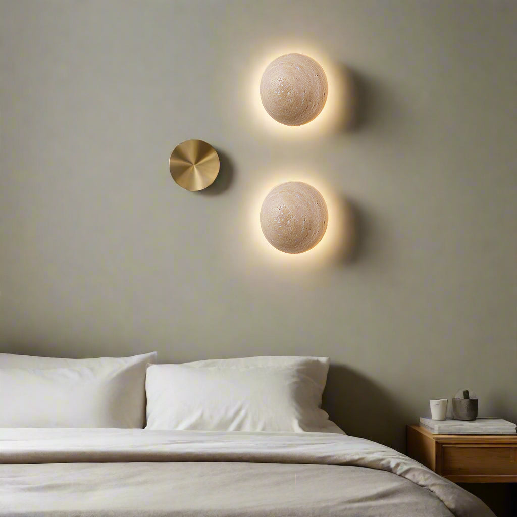 Amber Loft Travertine Round Sconce Wall Light