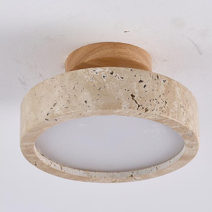 Round Yellow Travertine Ceiling Light Fixture