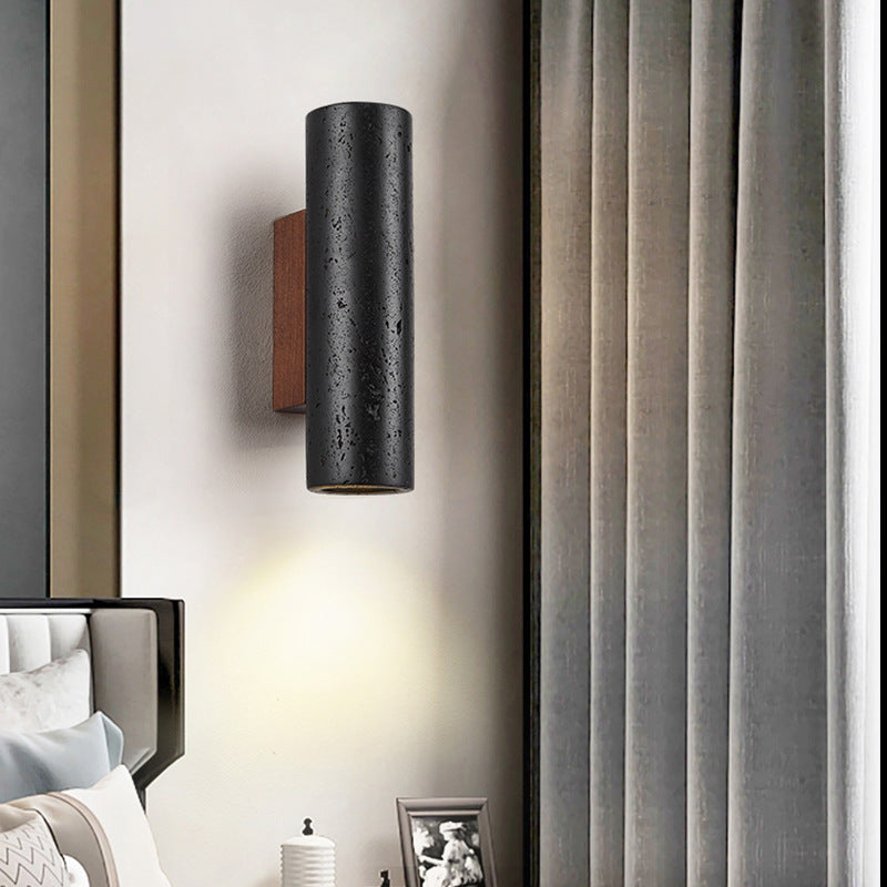 Minimalist Black Travertine Tube Wall Light