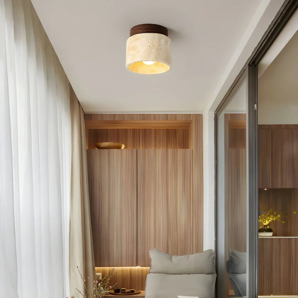 The Stone Travertine Japandi LED Ceiling Lamp