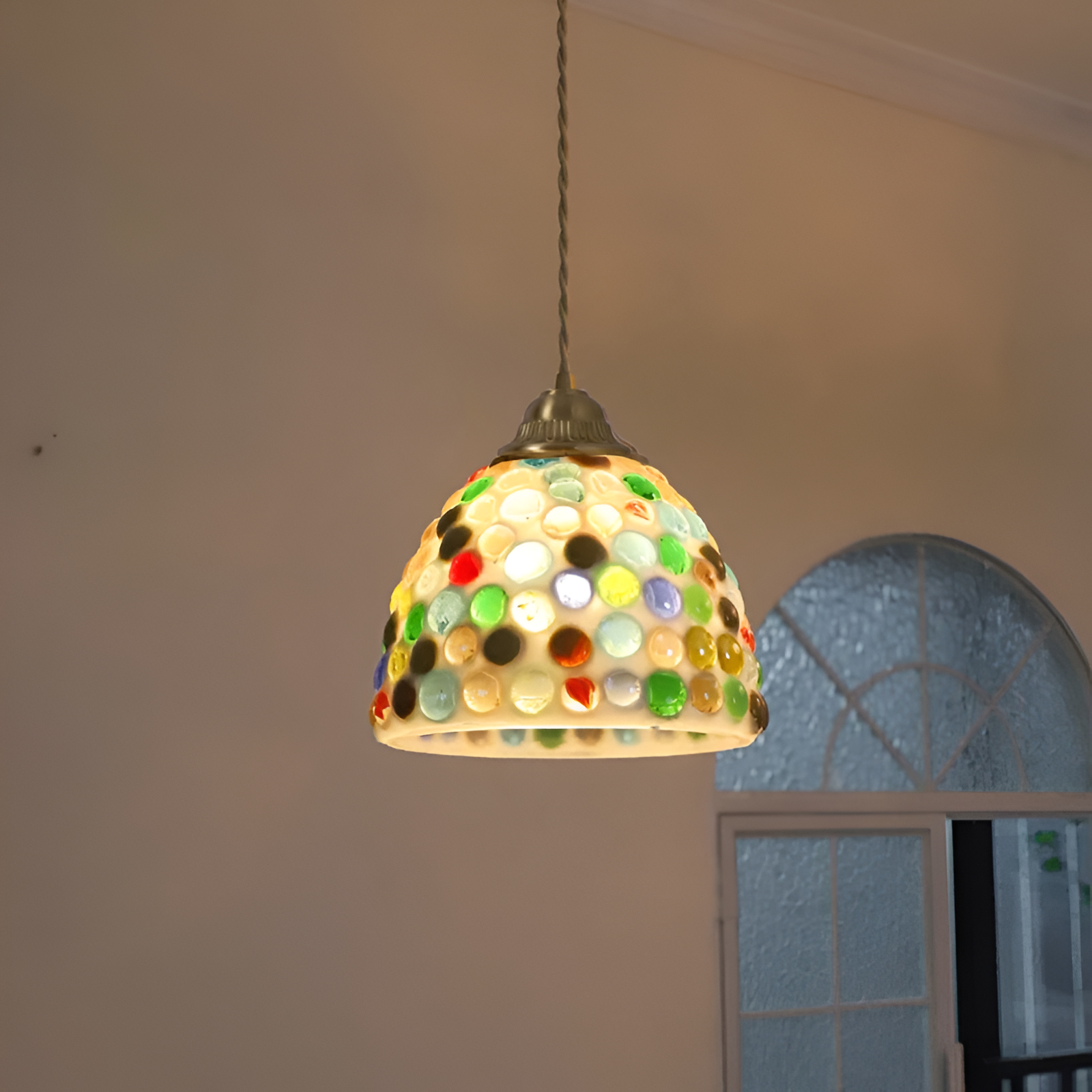 Retro Colorful Natural Shell Handcrafted Brass Pendant Light