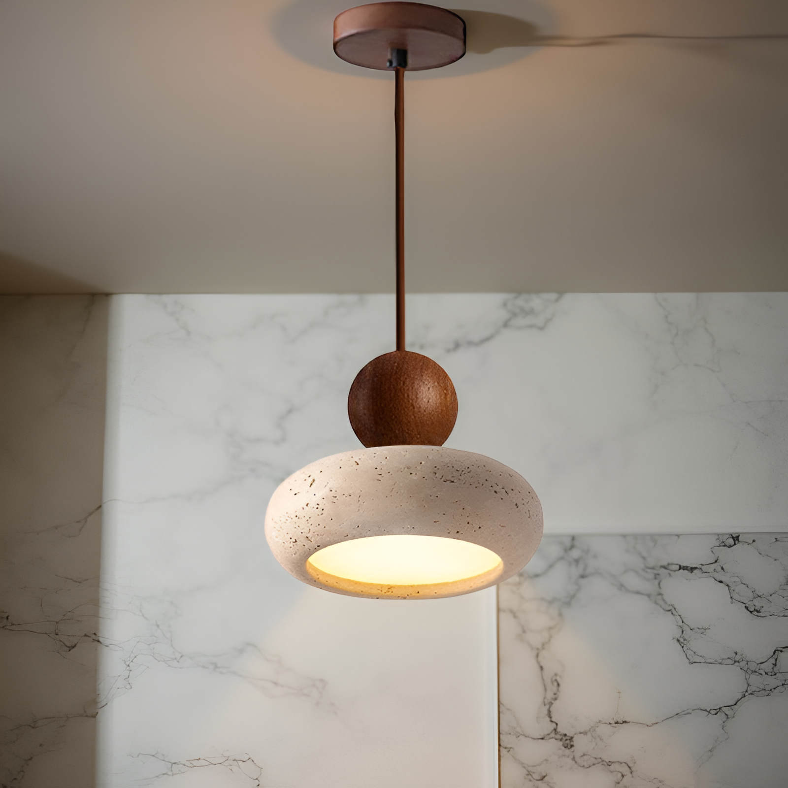 Retro Wabi-Sabi Natural Stone Travertine Pendant Light