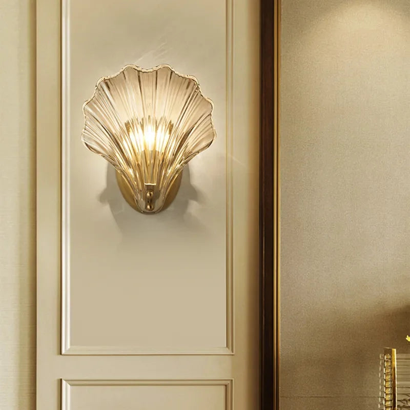 Art Brass Glass Seashell Wall Light