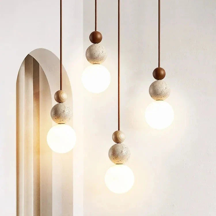Elegant Glow Cream Stone Bedside Pendant Light