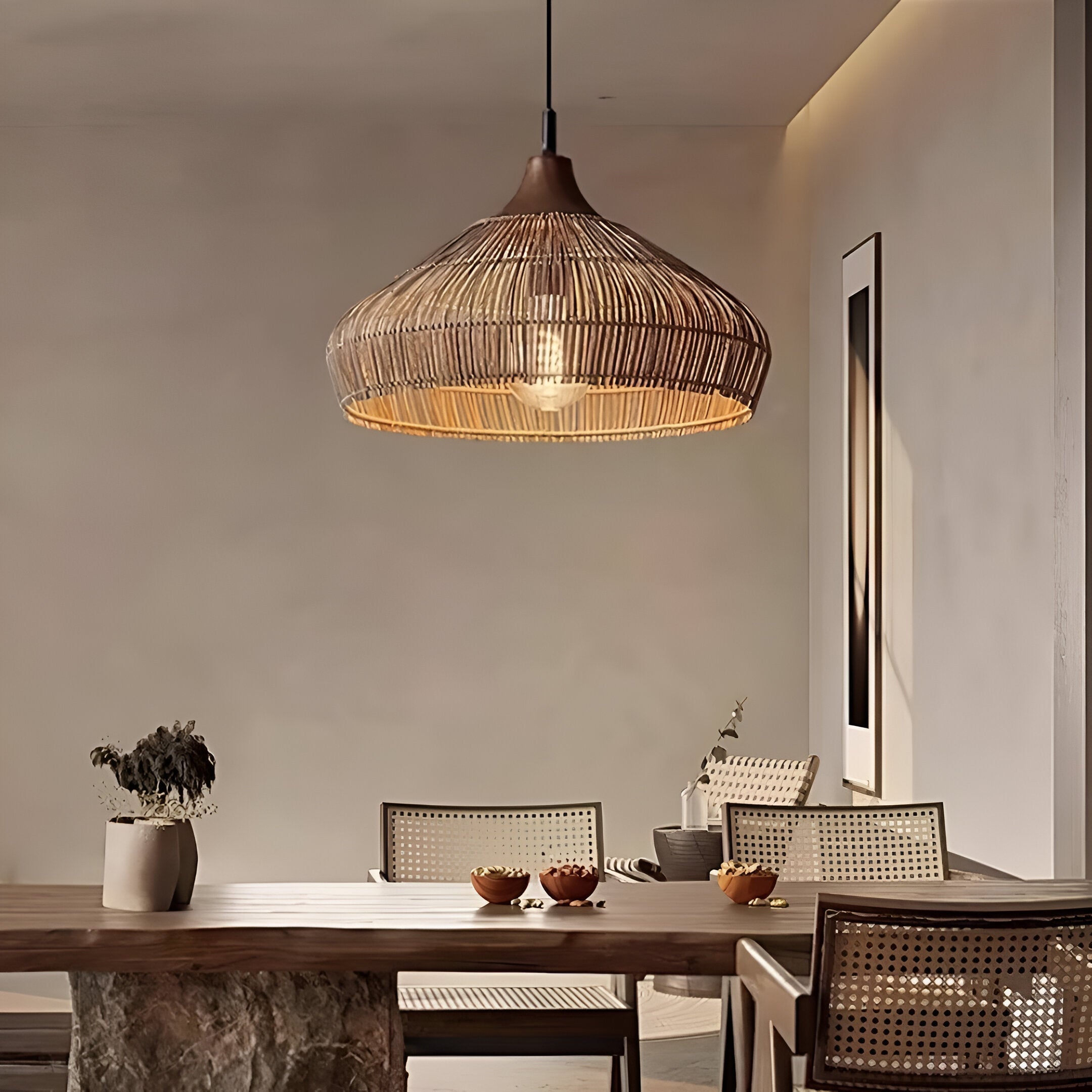 Elegant Natural Rattan Braid Boho Pendant Light