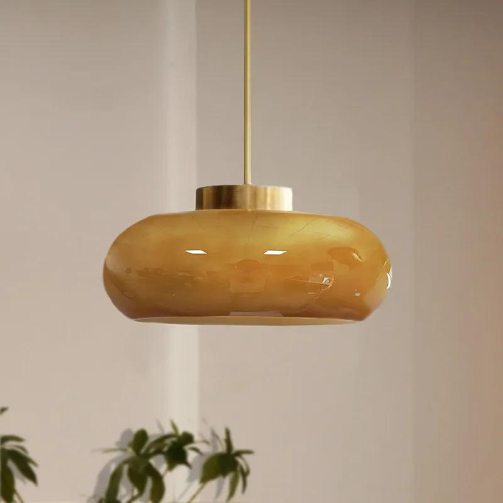 AMBER GLASS DRUM PENDANT