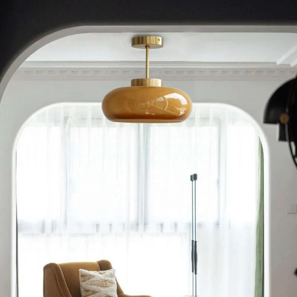 AMBER GLASS DRUM PENDANT