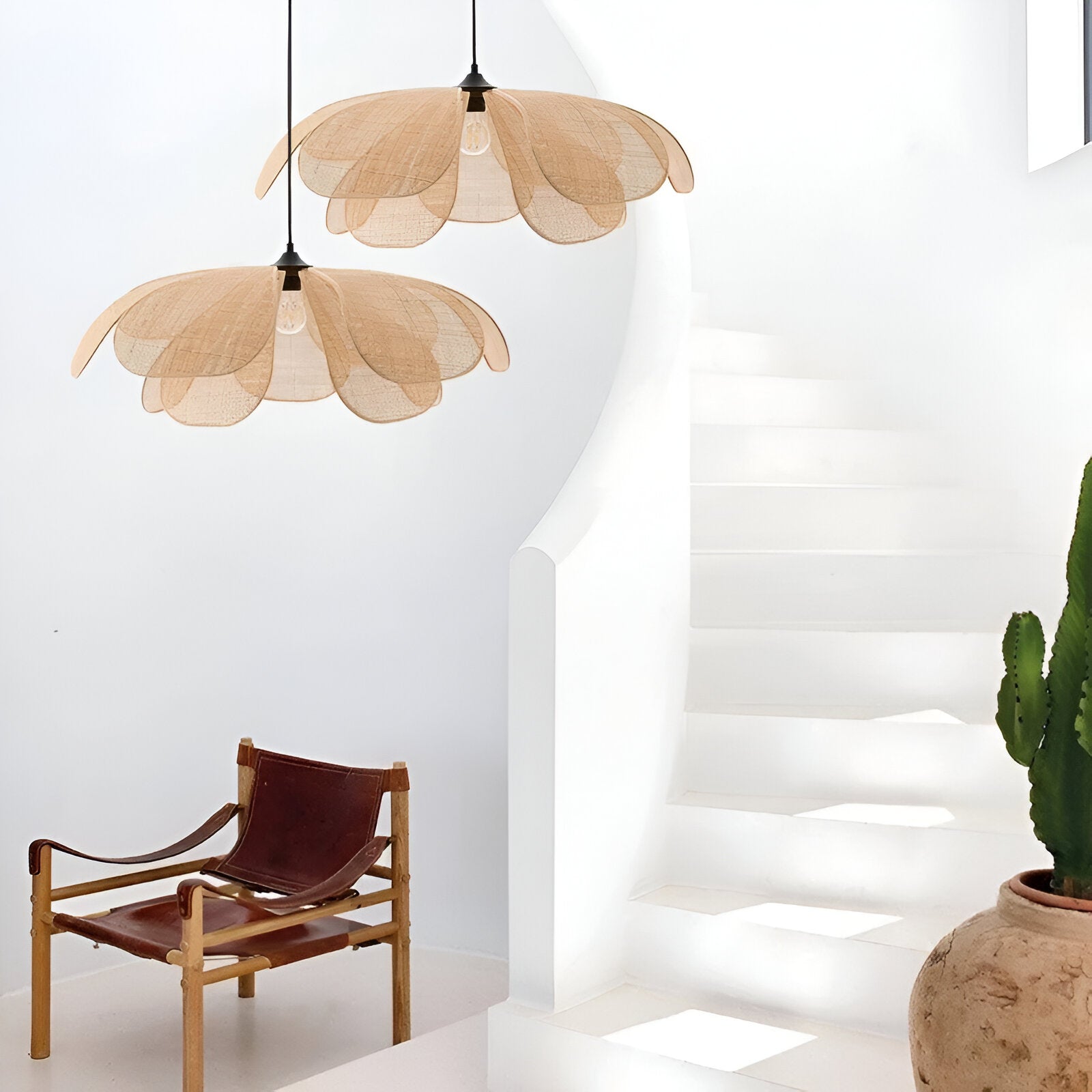 Bamboo Rattan Petal Rustic Wicker Pendant Light