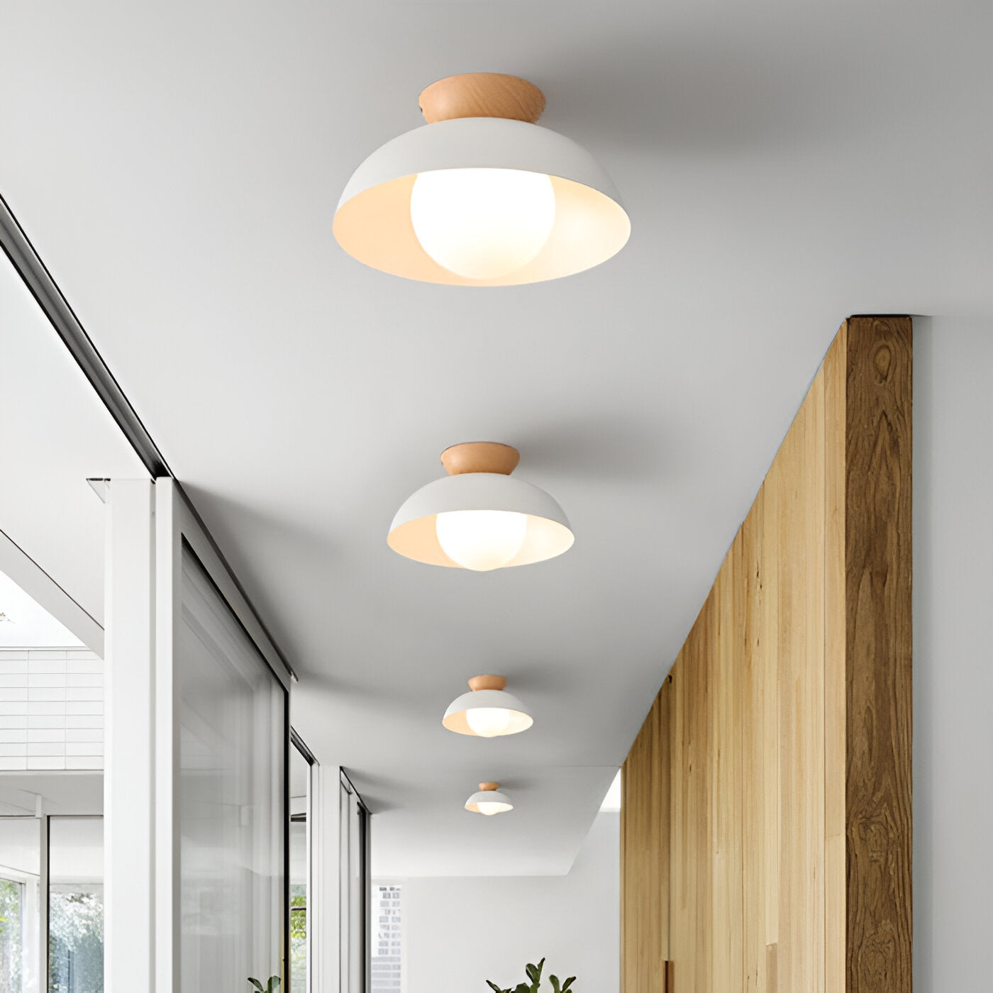 BLACK DOME WOOD CEILING LAMP