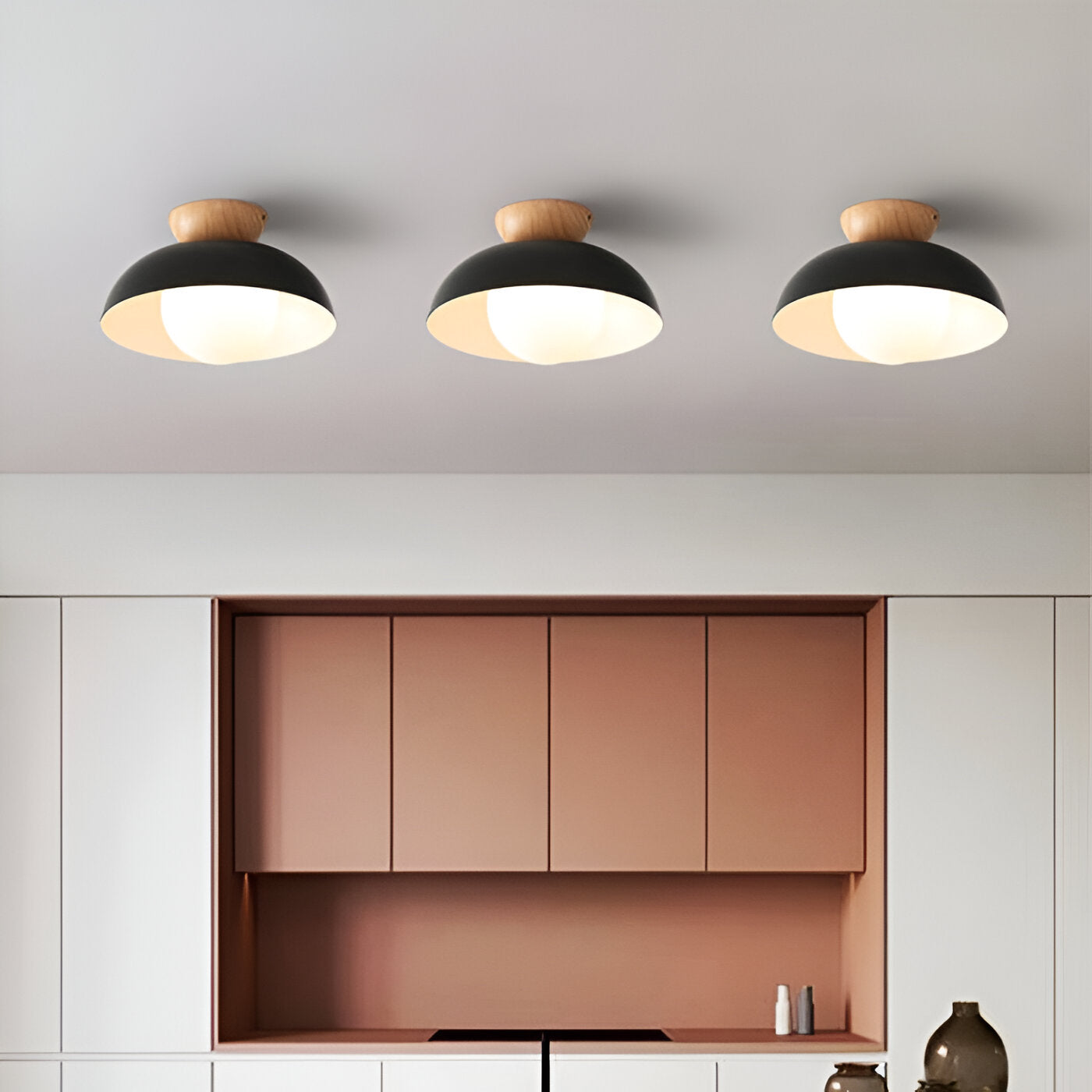 BLACK DOME WOOD CEILING LAMP