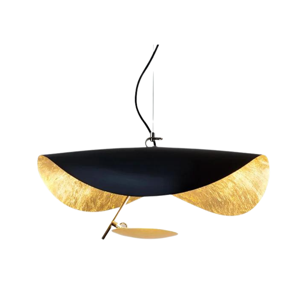 BLACK GOLD-LEAF DISH PENDANT