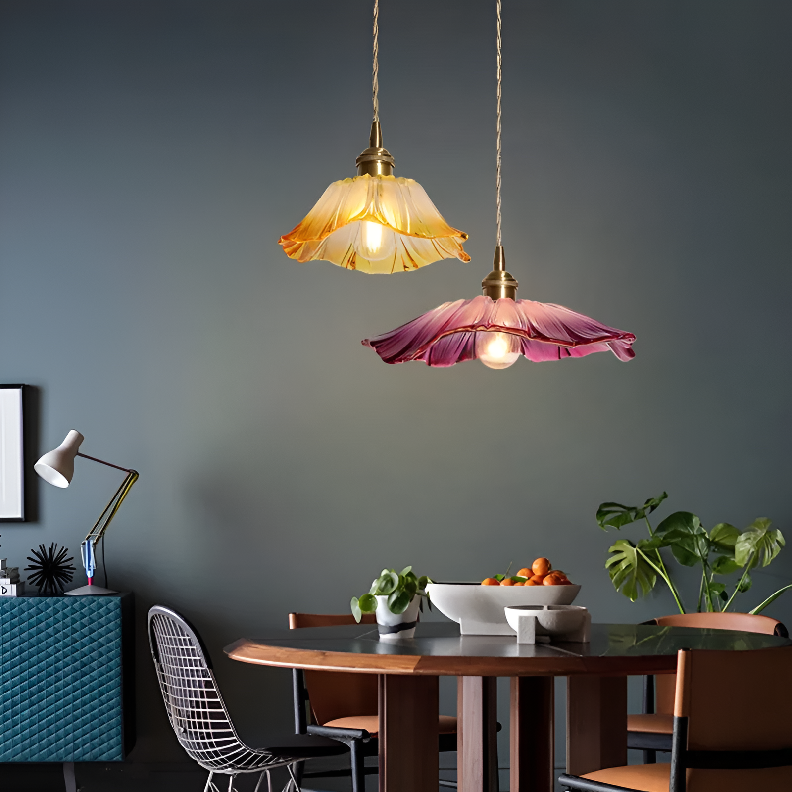 Lotus Glow Vintage Glass Pendant Light