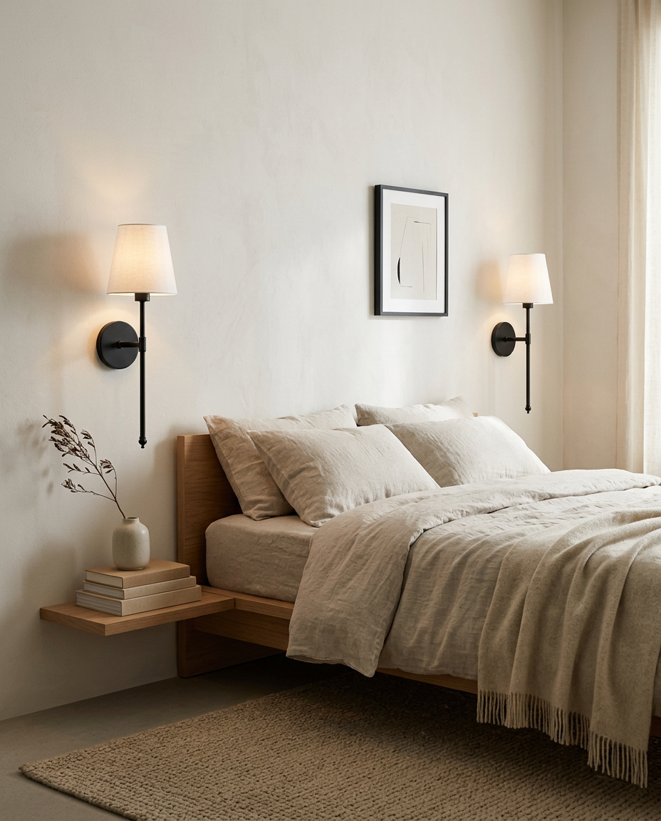 Elegant Wireless Wall Sconces in a bedroom setting
