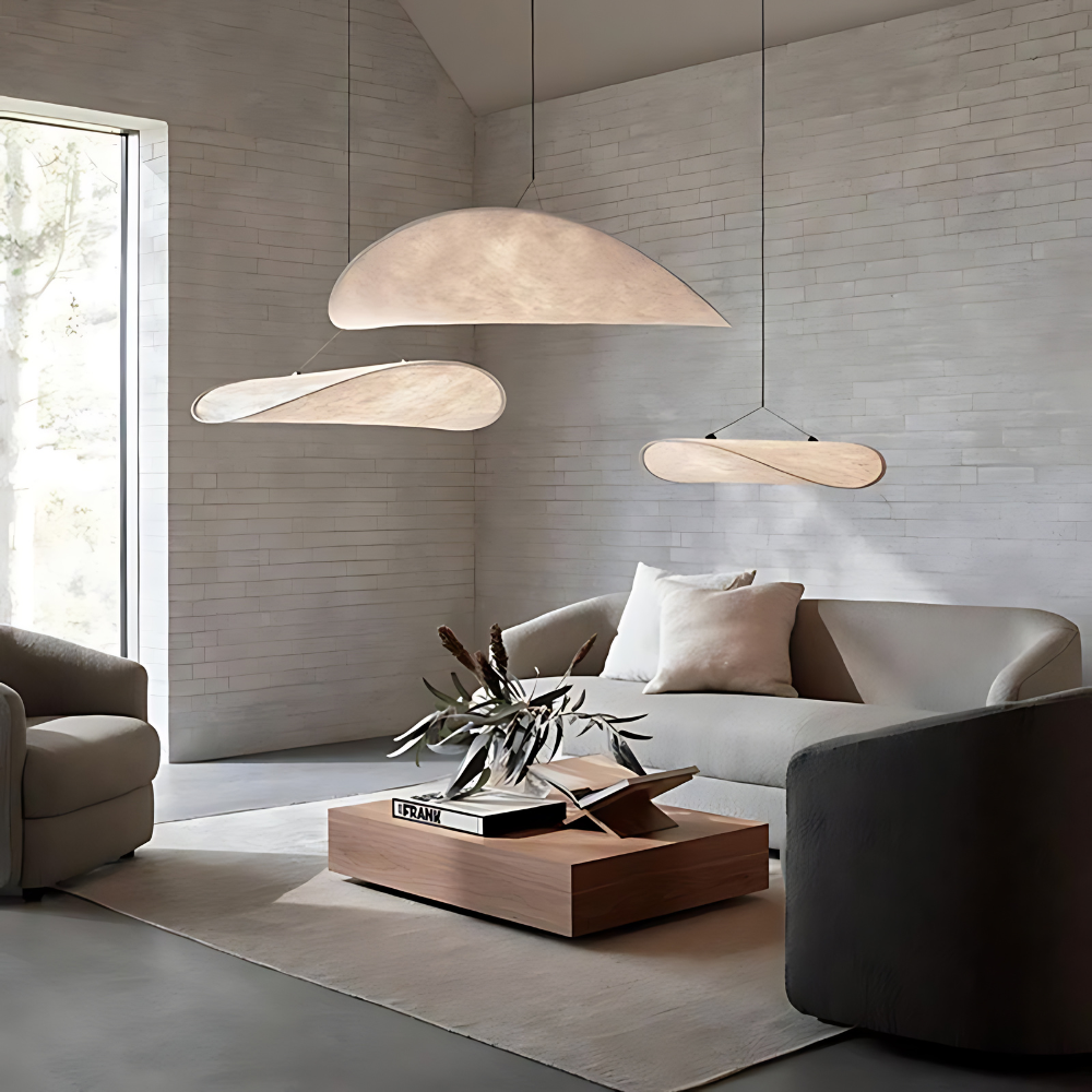 Japandi White Silk Fabric Minimalist Pendant Light