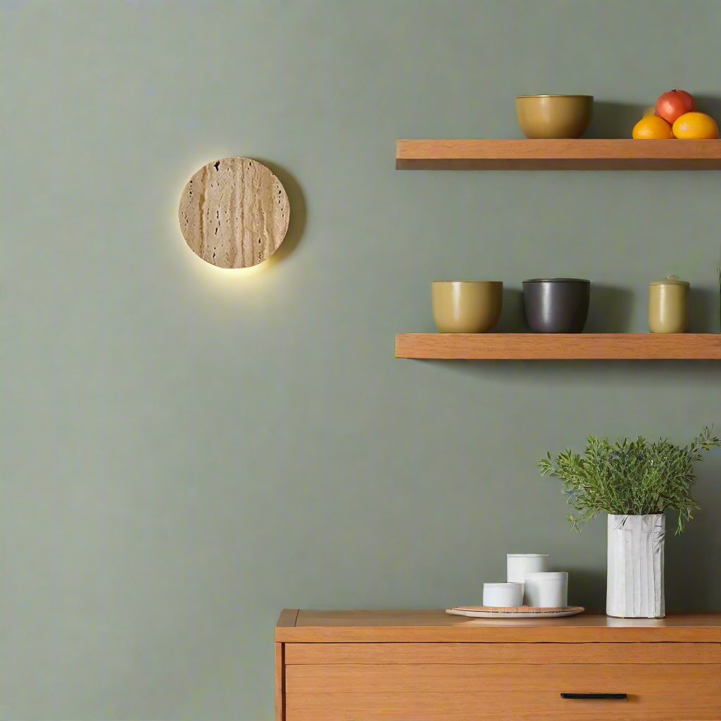 TRAVERTINE HALF-MOON WALL LAMP