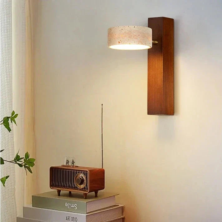 TRAVERTINE WOOD BEDSIDE LAMP