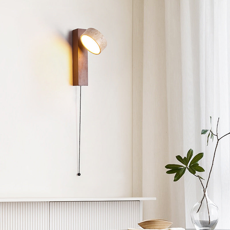 TRAVERTINE WOOD BEDSIDE LAMP