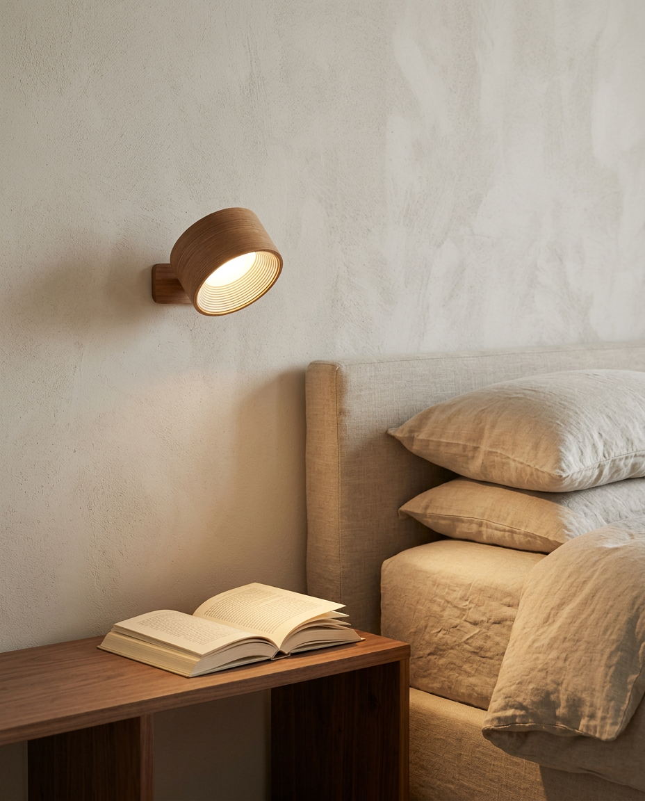 Wireless Magnetic Wall Lamp in a warm bedside reading corner