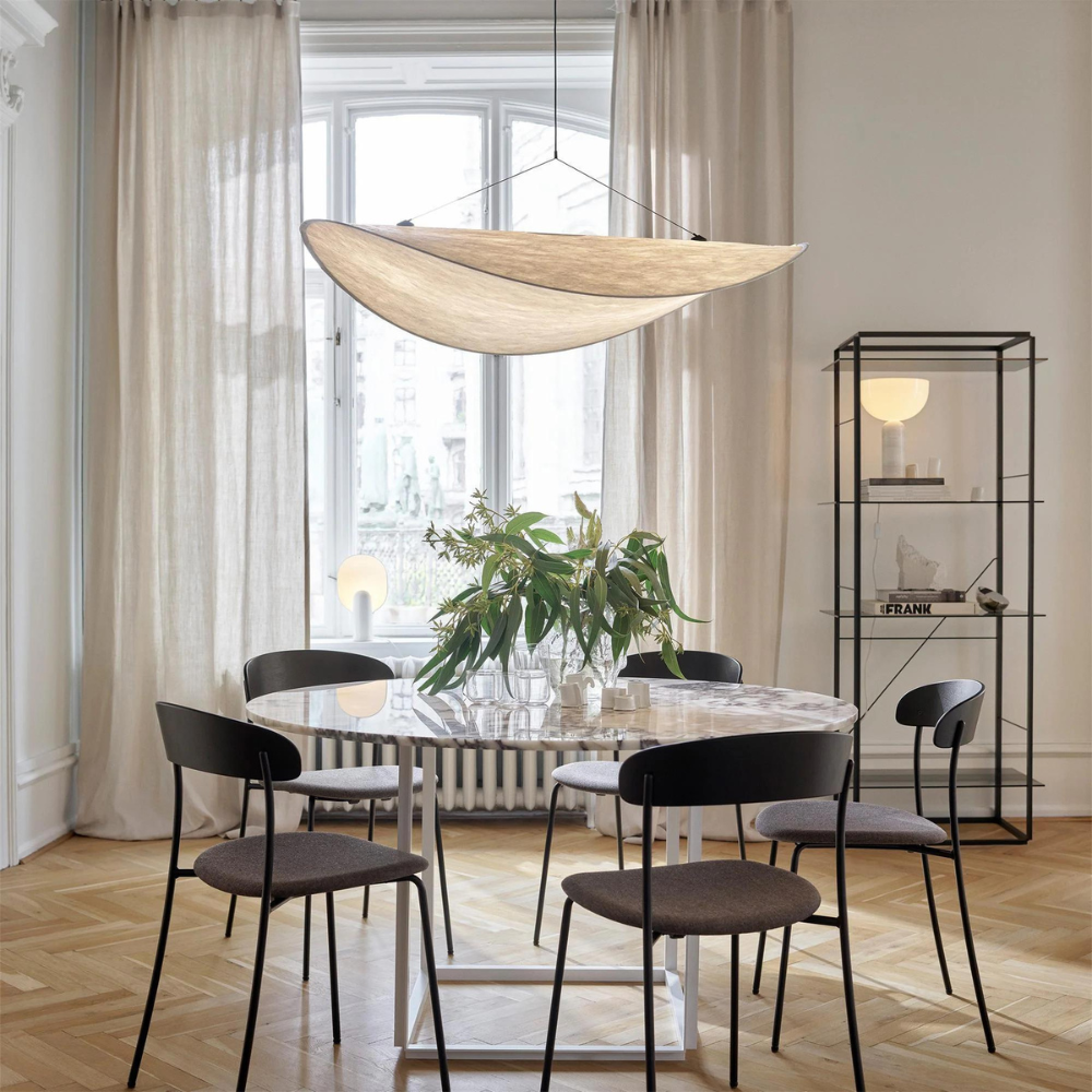 Japandi White Silk Fabric Minimalist Pendant Light