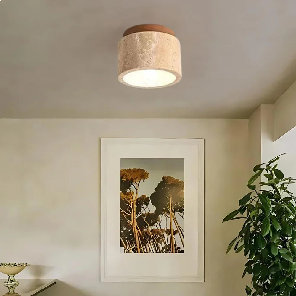 The Stone Travertine Japandi LED Ceiling Lamp