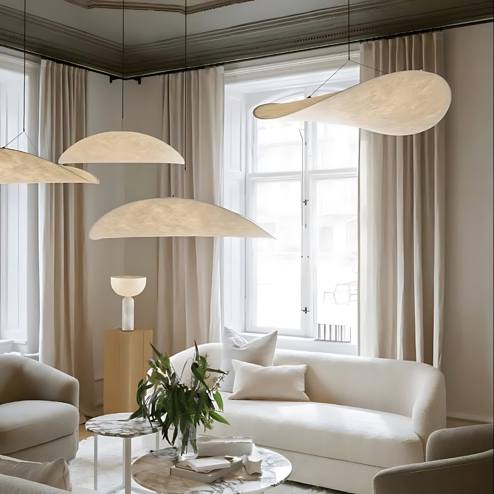 Japandi White Silk Fabric Minimalist Pendant Light