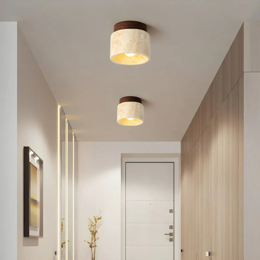 The Stone Travertine Japandi LED Ceiling Lamp