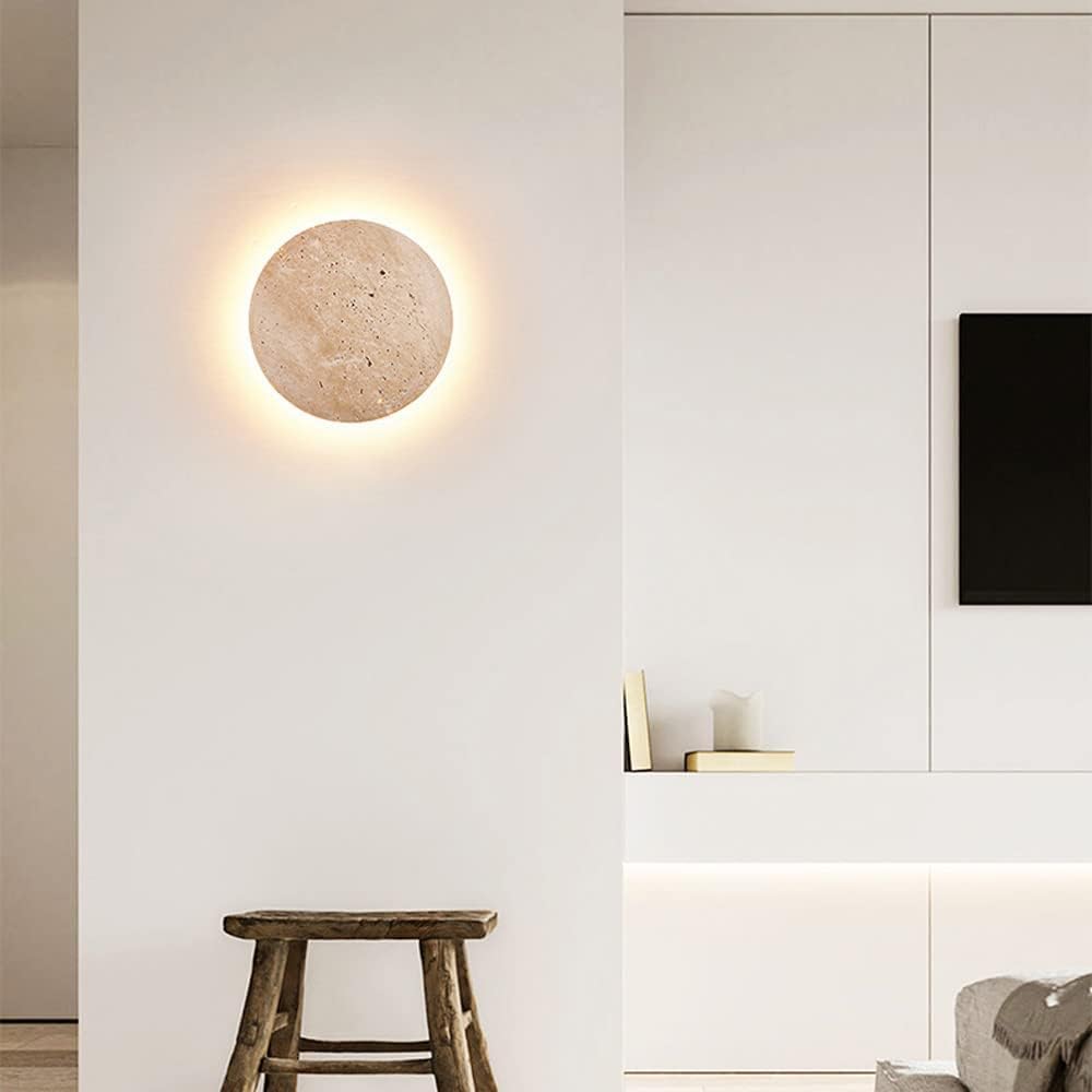 Amber Loft Travertine Round Sconce Wall Light
