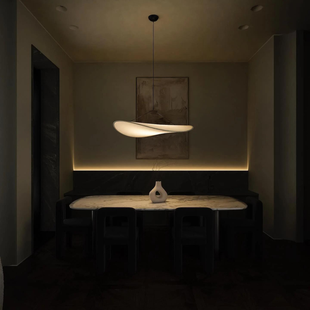 Japandi White Silk Fabric Minimalist Pendant Light
