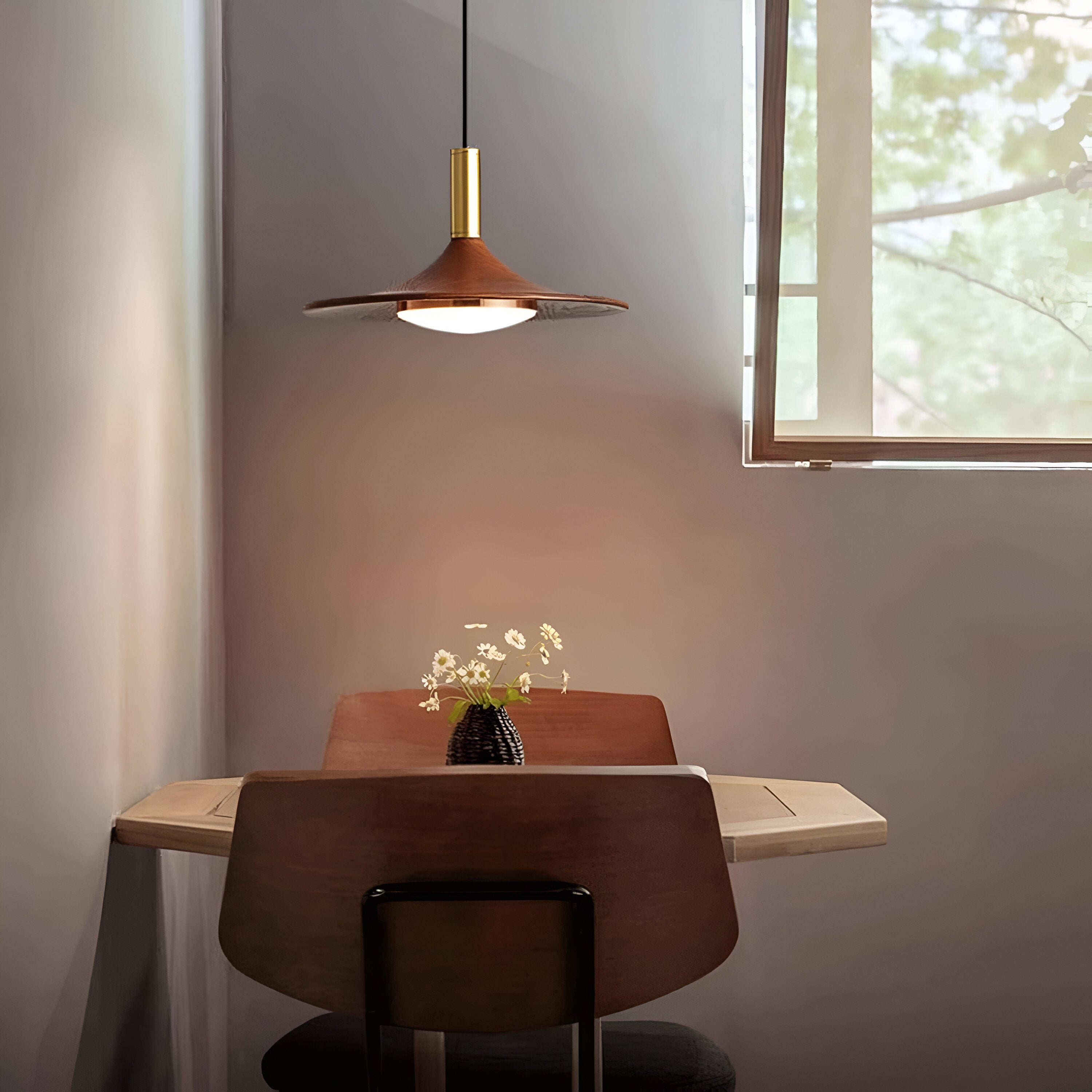 Nordic Style Walnut-Finish Iron Pendant Light
