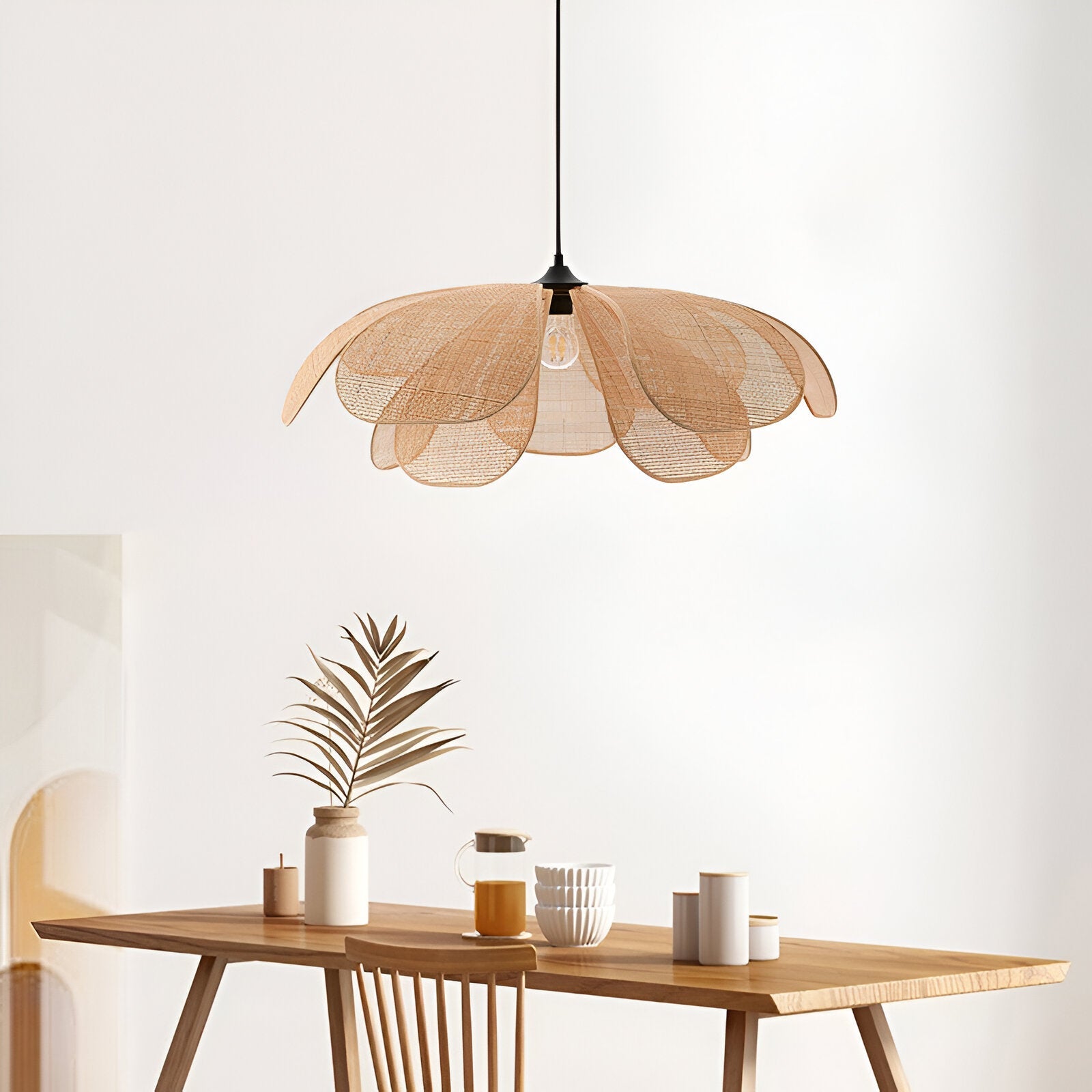 Bamboo Rattan Petal Rustic Wicker Pendant Light