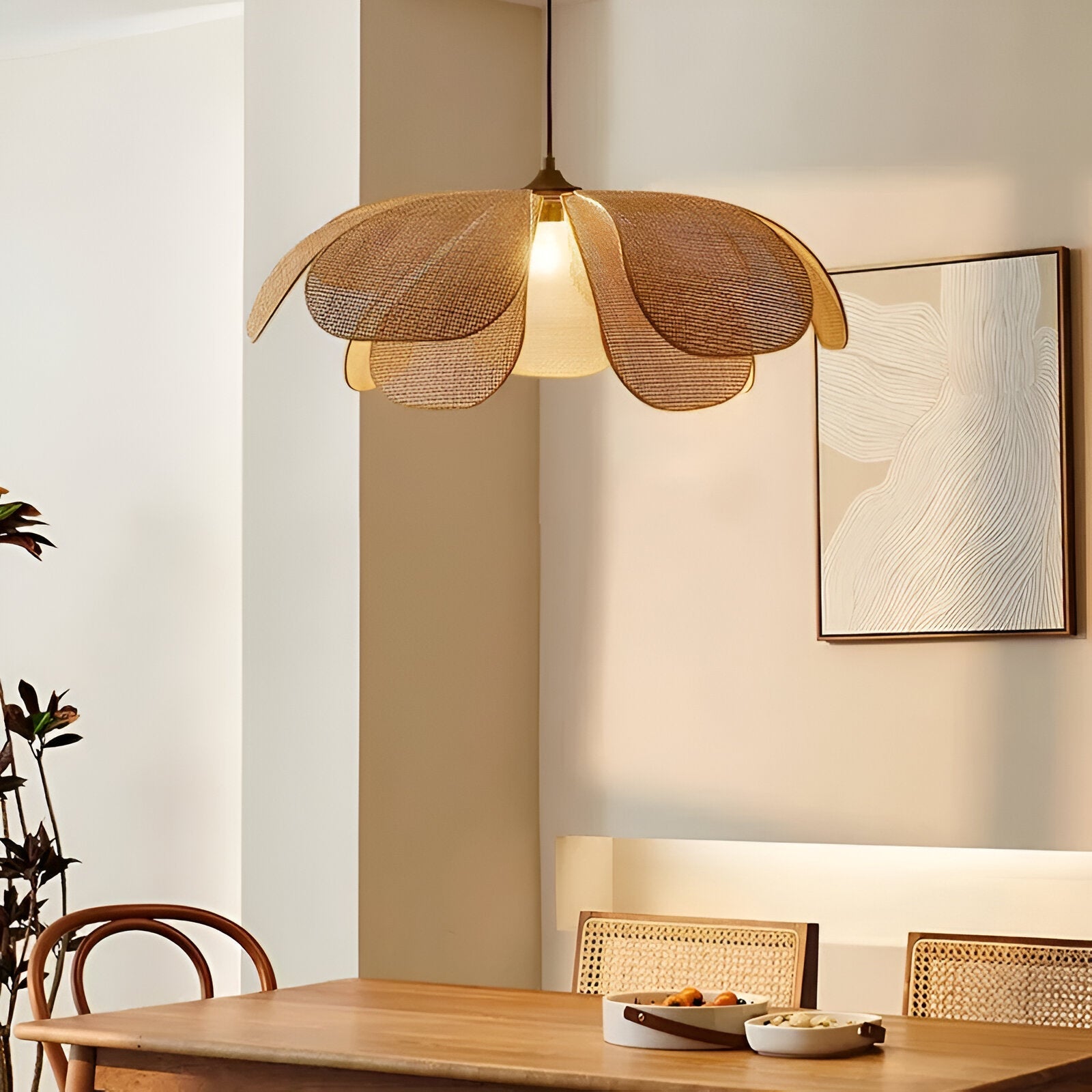 Bamboo Rattan Petal Rustic Wicker Pendant Light
