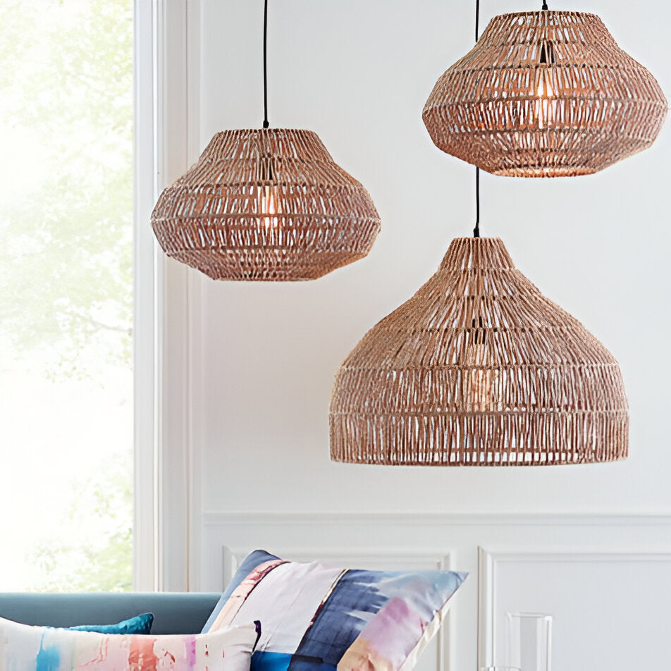 Boho Style Woven Handmade Rattan Pendant Light